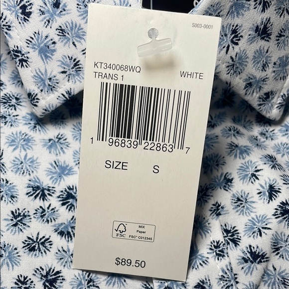 Michael Kors white with blue floral print slim fit s/s sz S - Picture 3 of 6